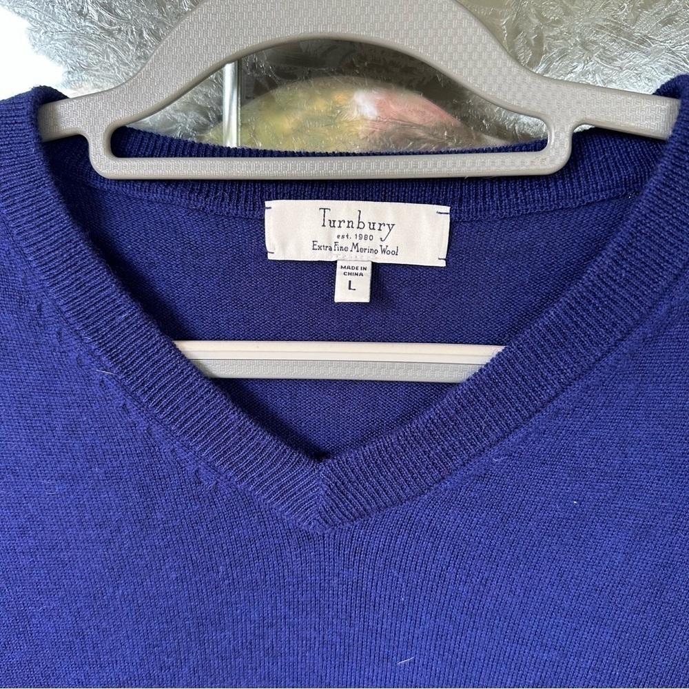 Turnburry Men’s Large Blue Long Sleeve 100% Fine Merino Wool Sweater - Picture 2 of 5